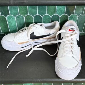 Nike White and Black Sneakers with Tan Accents